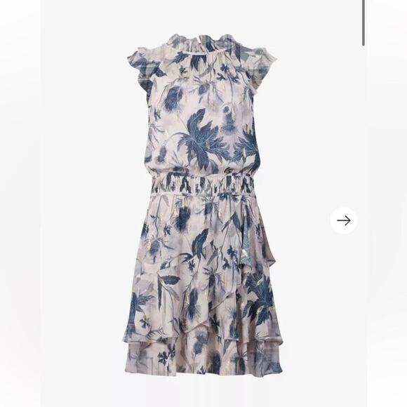 ALLSAINTS Caylan Harris floral mini dress size 2 sleeveless TK Neck ruffled - Picture 3 of 16